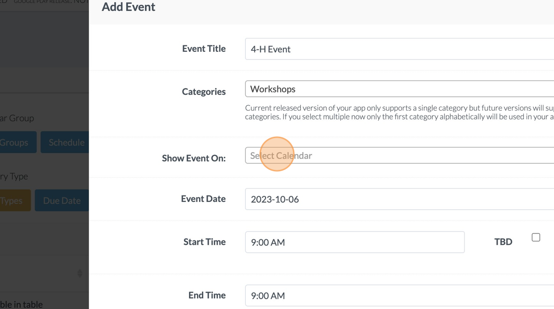 Screenshot of: Click "Select Calendar"