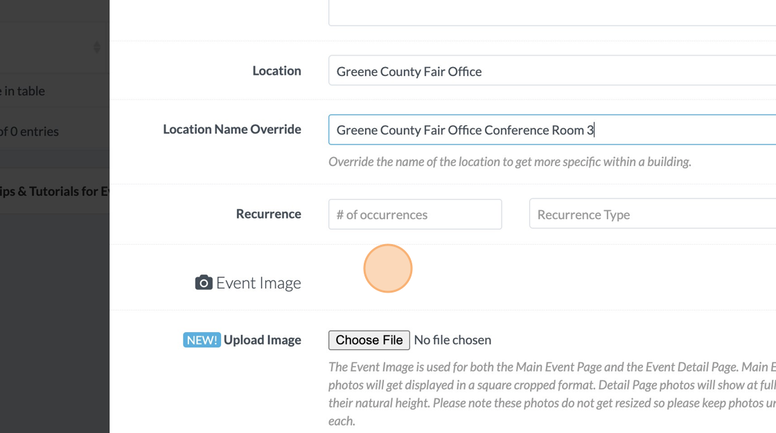 Screenshot of: If you would like to show an image on the schedule for the event, click on choose file next to "Upload Image."