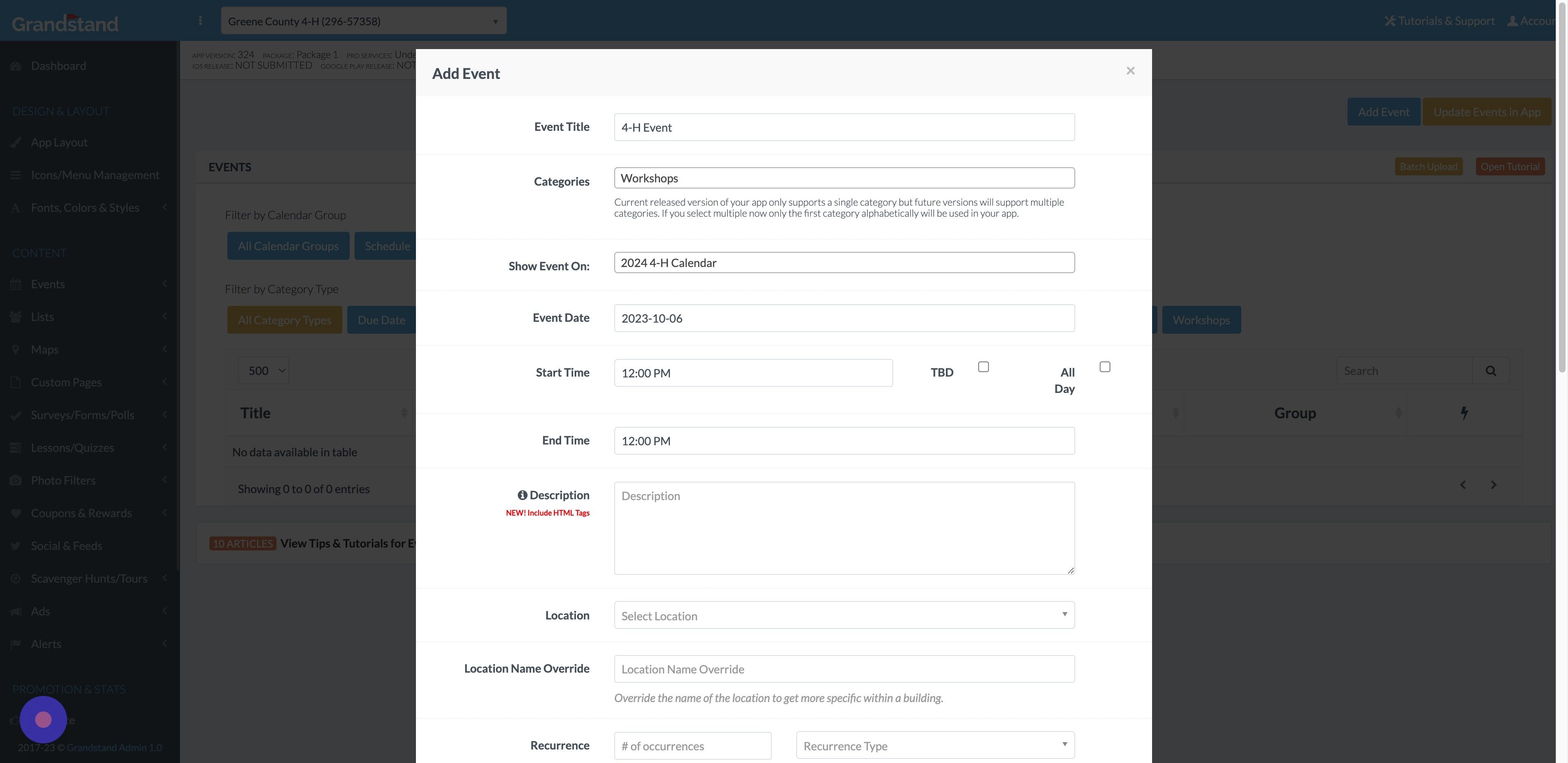 Screenshot of: Click the "End Time" field.