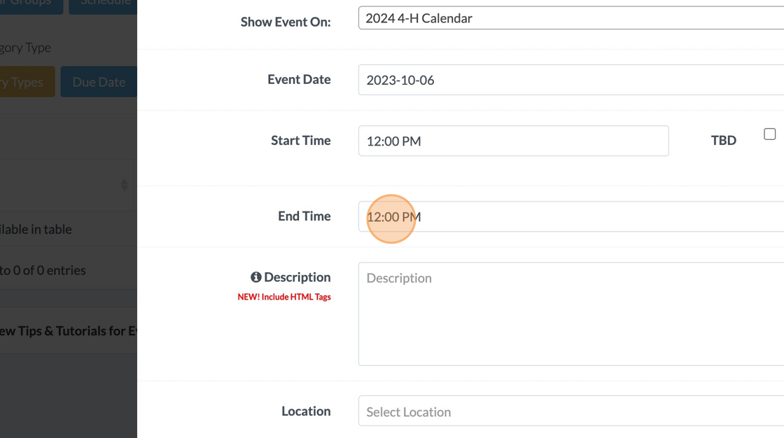 Screenshot of: Click the "End Time" field.