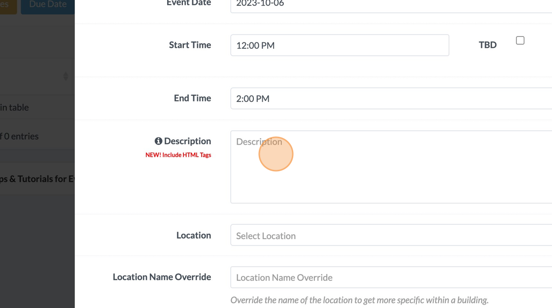 Screenshot of: Click the "Description" field and enter the description for the event