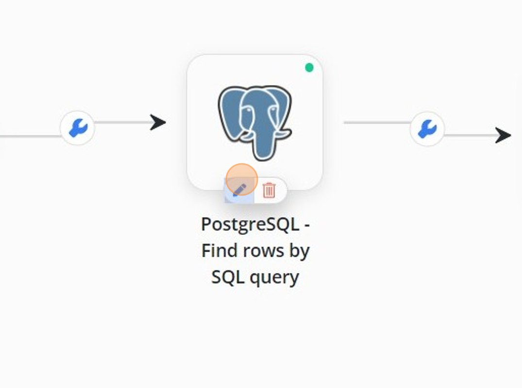 Screenshot of: Click on 'PostgreSQL- Find rows by SQL query'