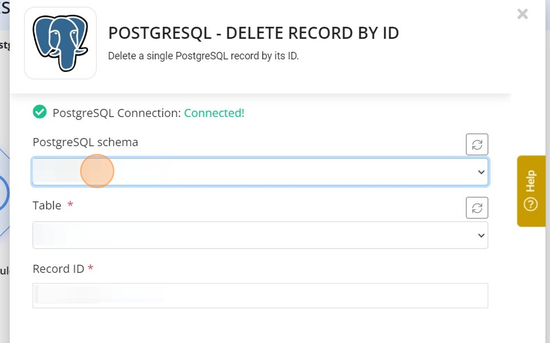 Screenshot of: Select the schema from 'PostgreSQL schema' dropdown