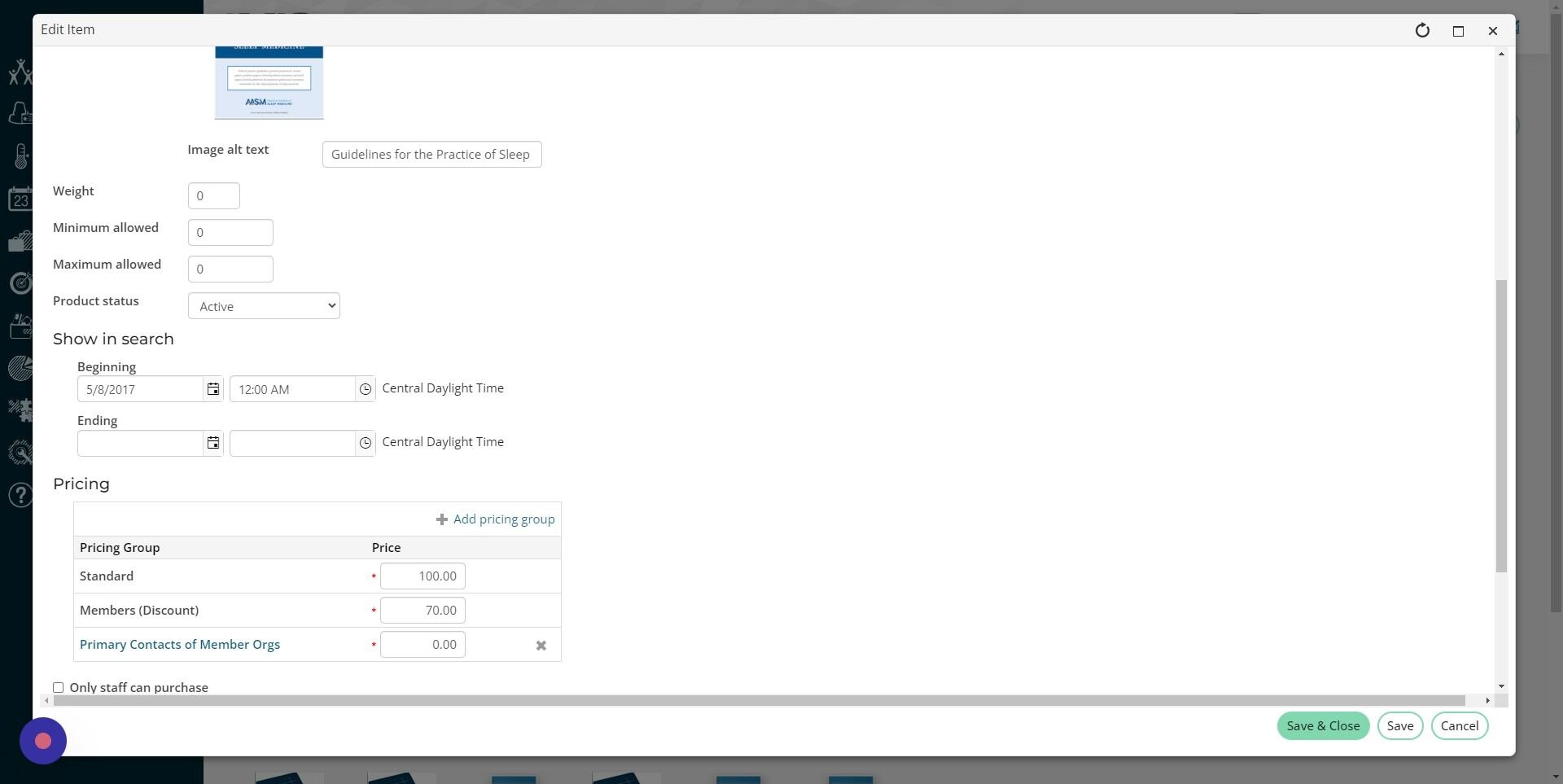 Screenshot of: Update the price to pricing group you just added.