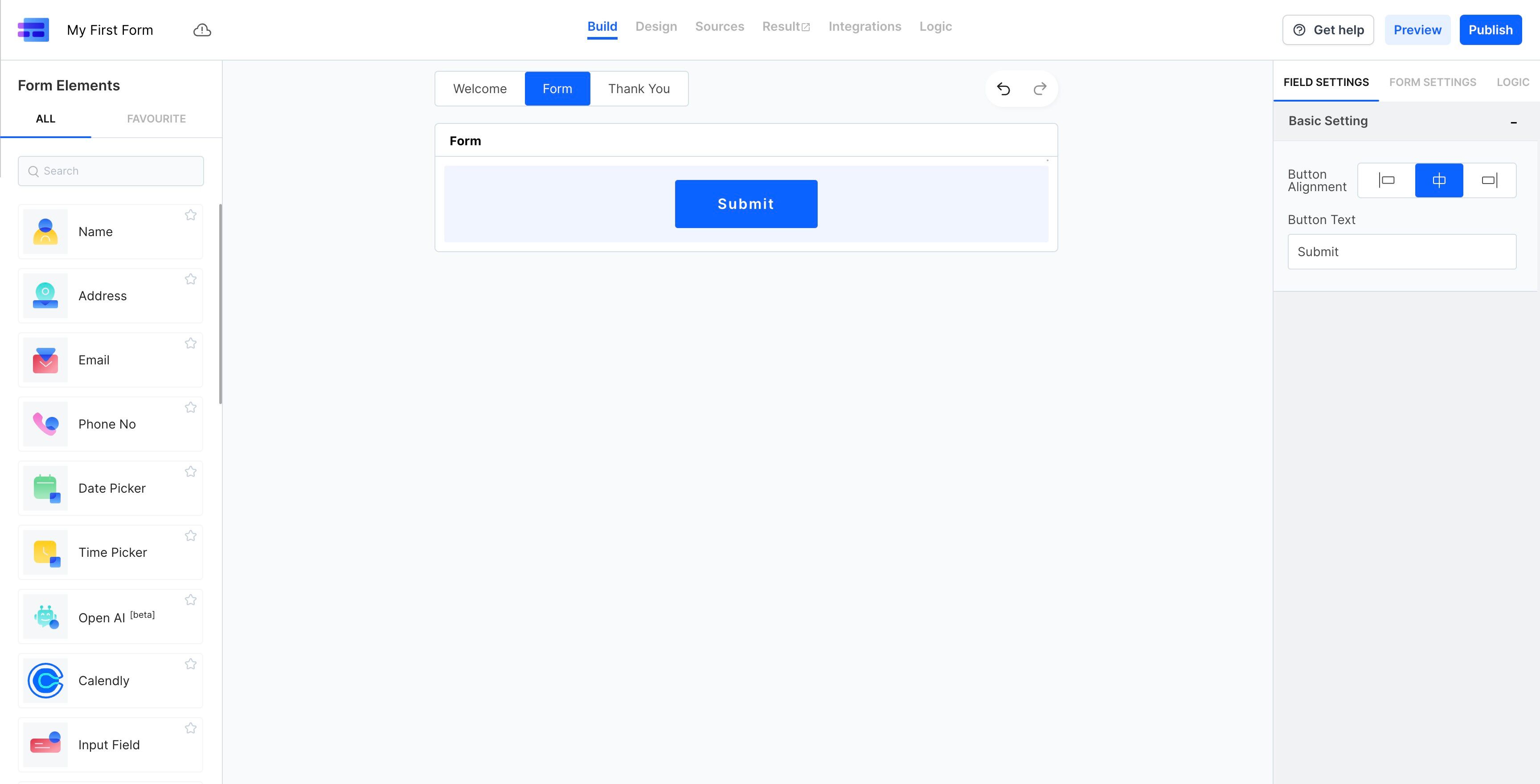 Screenshot of: Let's make our first form by adding a few fields to it.