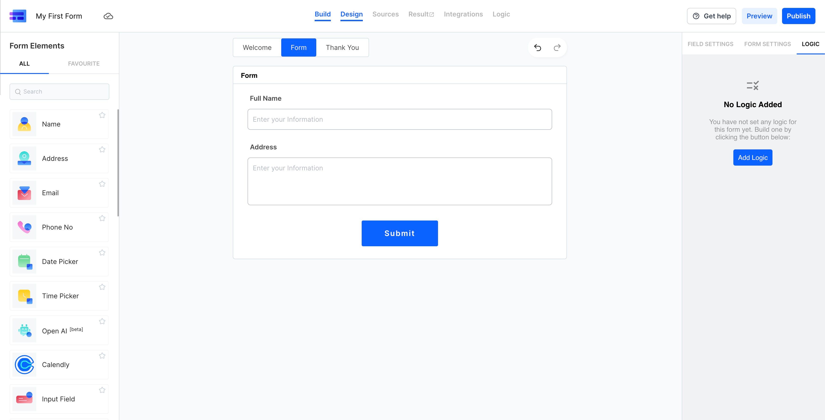 Screenshot of: Once we've added and set up all the fields, let's tweak the form's appearance in design mode.