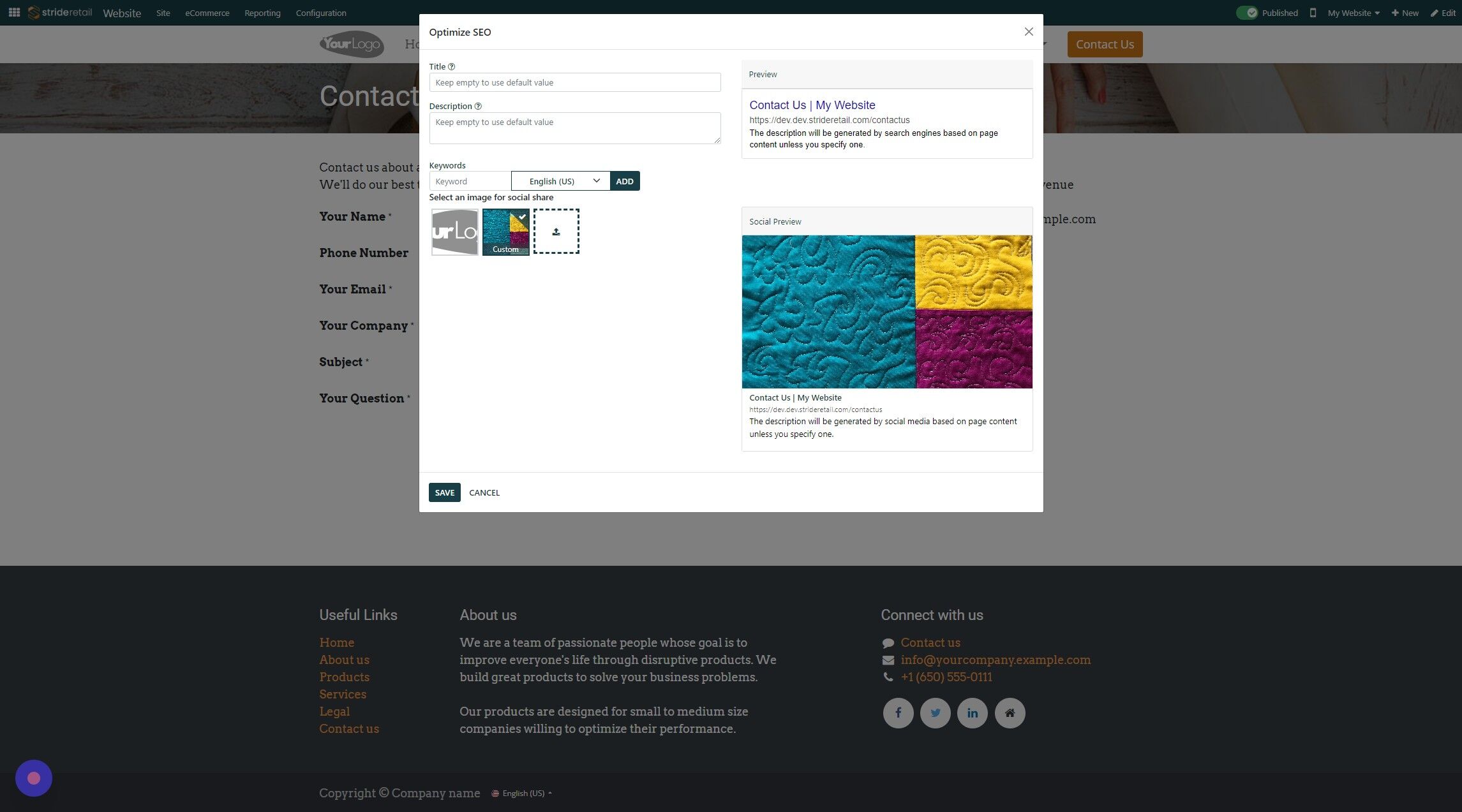 Screenshot of: Click here to upload a social share image.