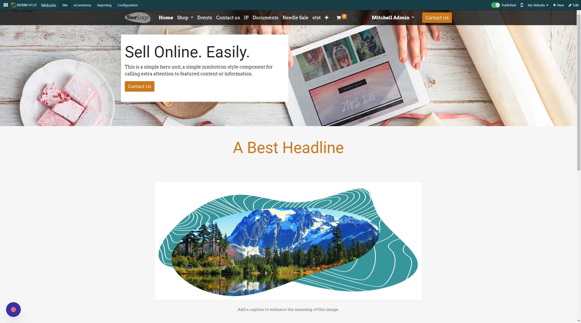 Screenshot of: Navigate to the page you want to optimize SEO.  Click "Site"