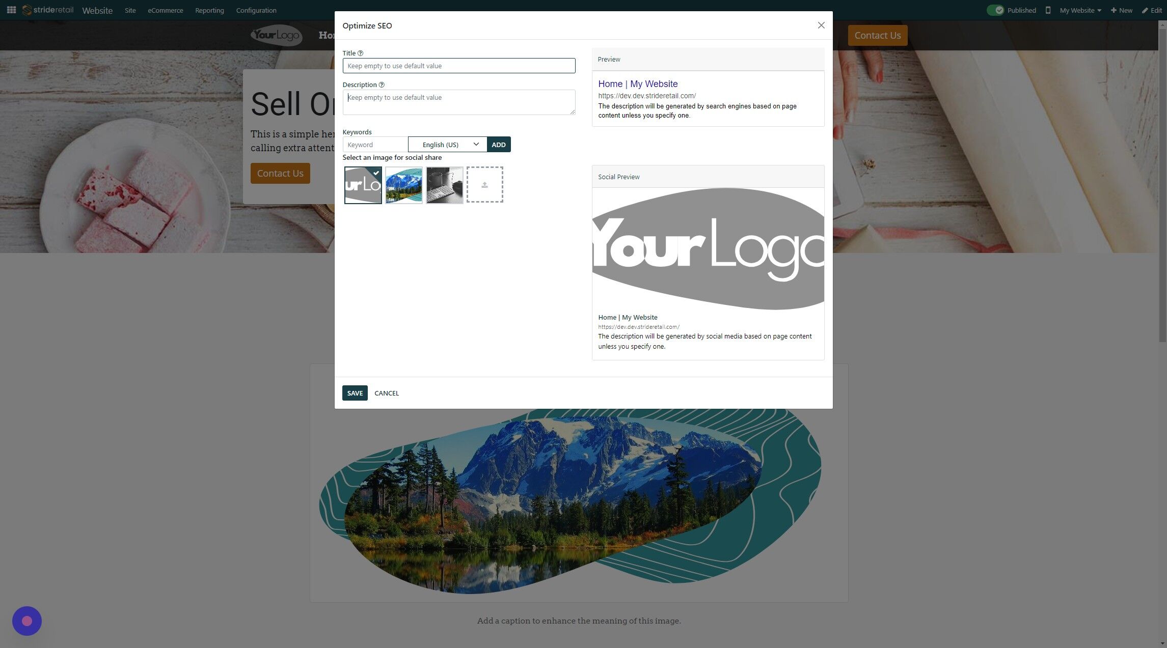 Screenshot of: Give your page a meta description.  Again, if left blank, Stride will try to create a meta description based off your content.