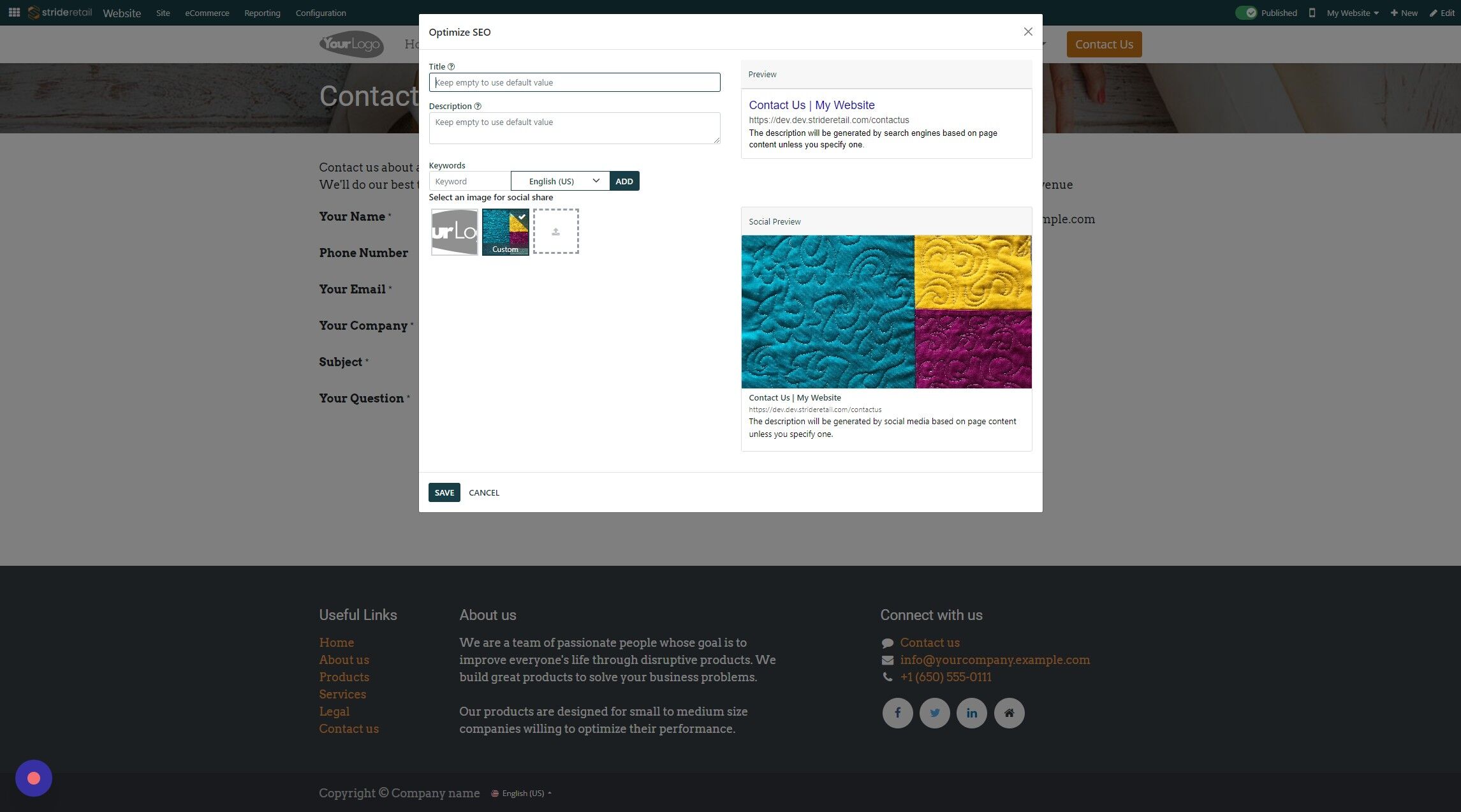 Screenshot of: You can select your "Social Share Image" if one is already uploaded, or you can upload a separate social share image.