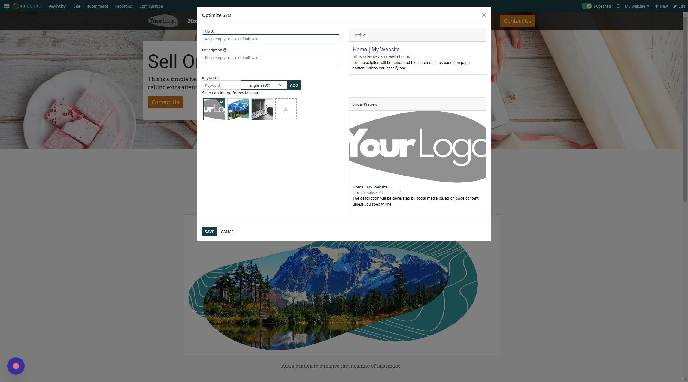 Screenshot of: Give your page a meta title.  If left blank Stride will create a meta title based off your page.