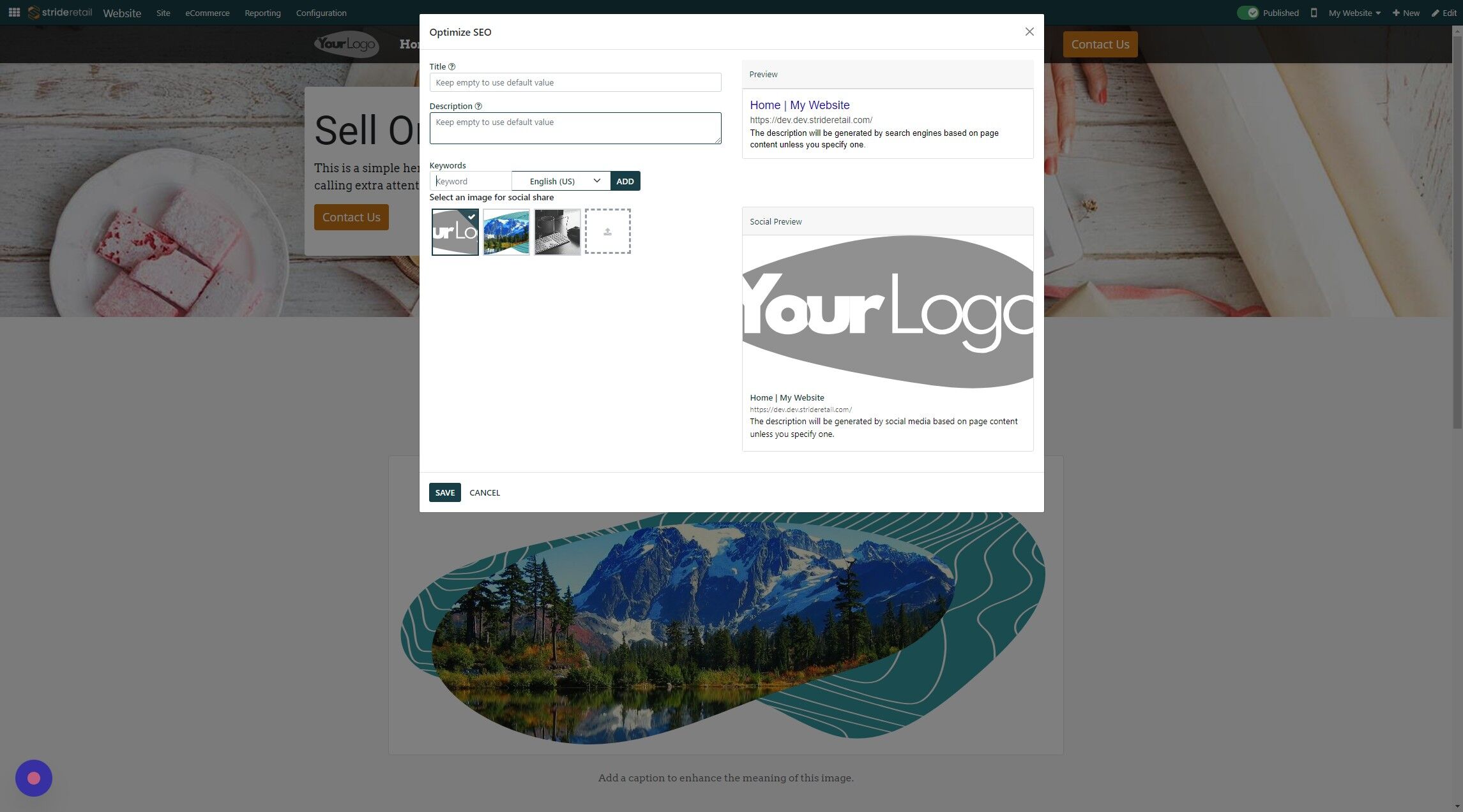 Screenshot of: Add any SEO keywords you desire.