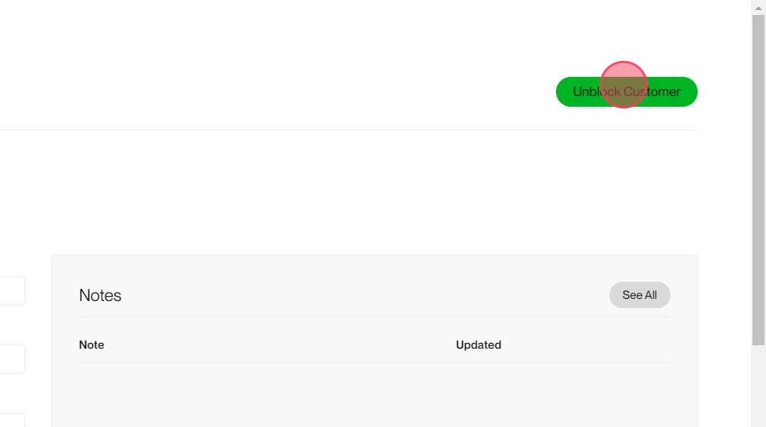 Unblock Customer button at the top of the customer page