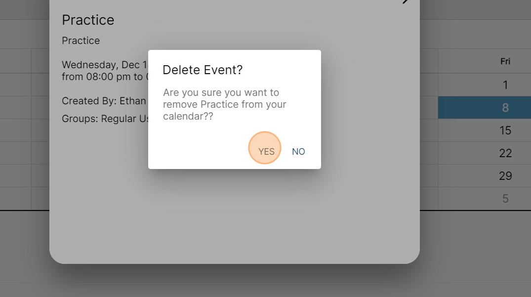 Delete a Practice/ Event on 1Rink