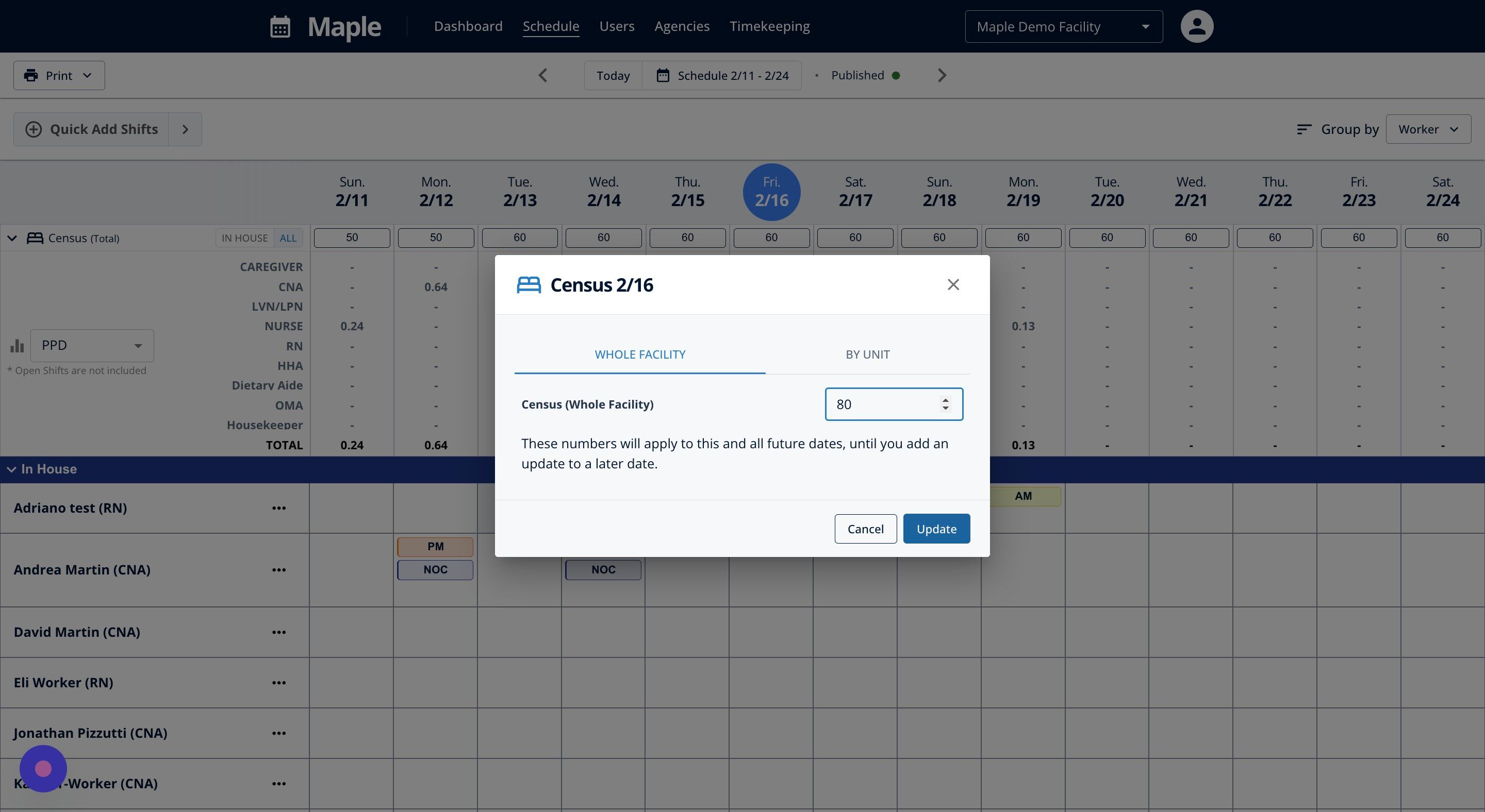 How to Update Facility Census Maple