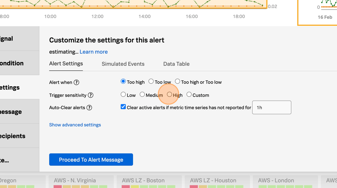 alert noise marked on chart based on settings