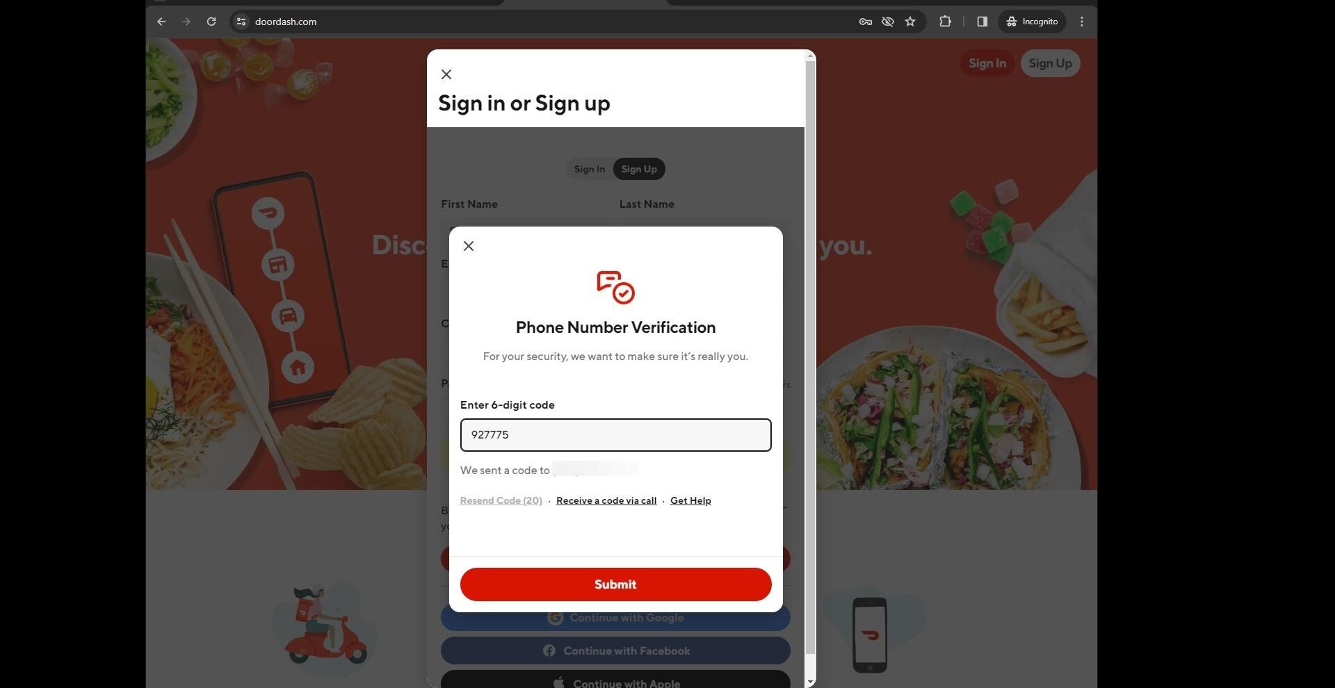 Submit SMS Code