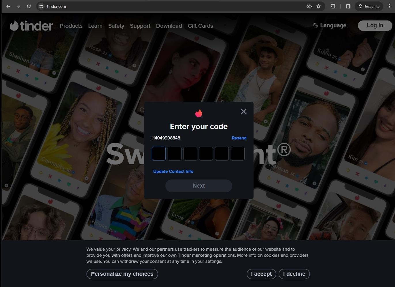 Enter Tinder code