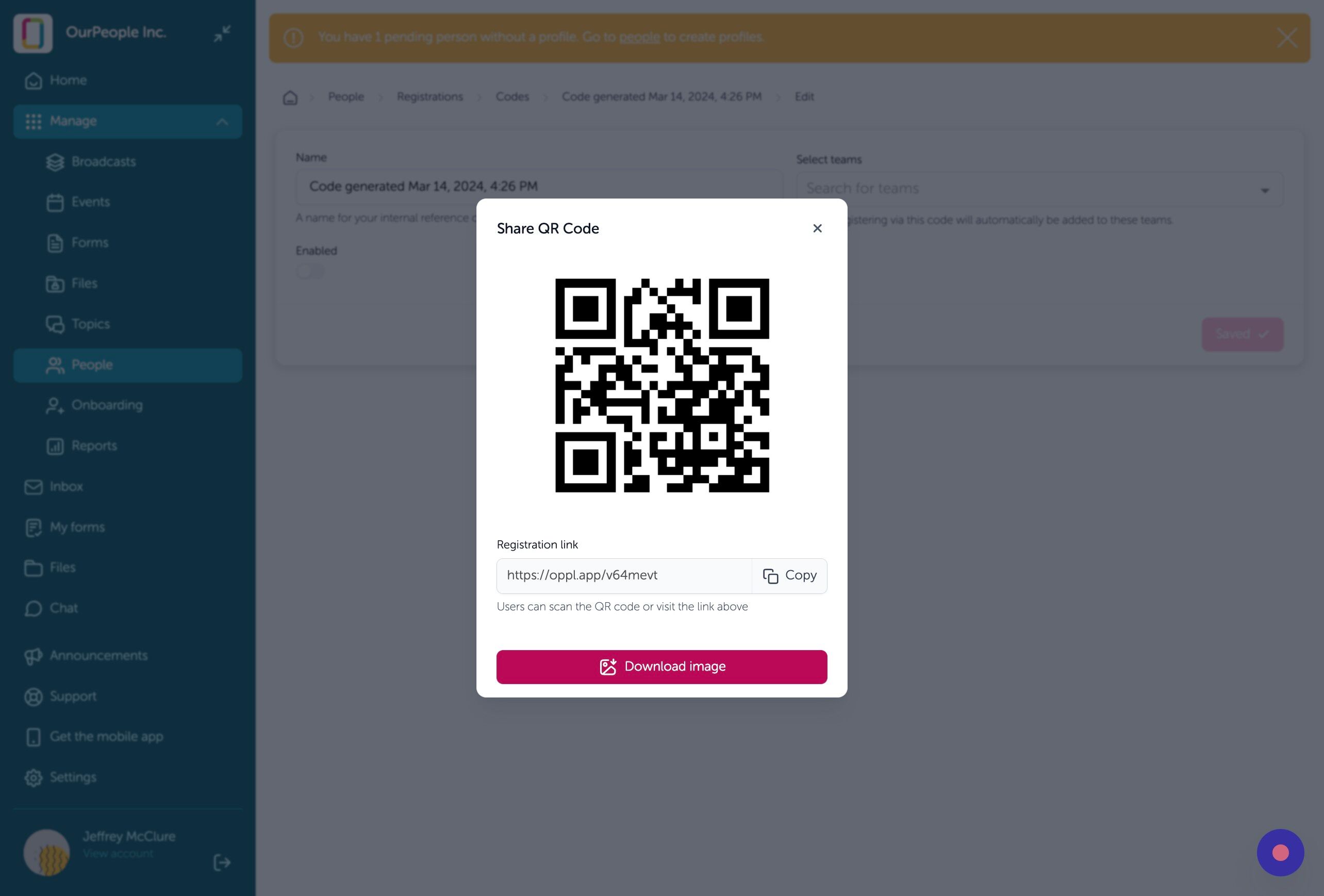 Create QR Codes for Registration – OurPeople