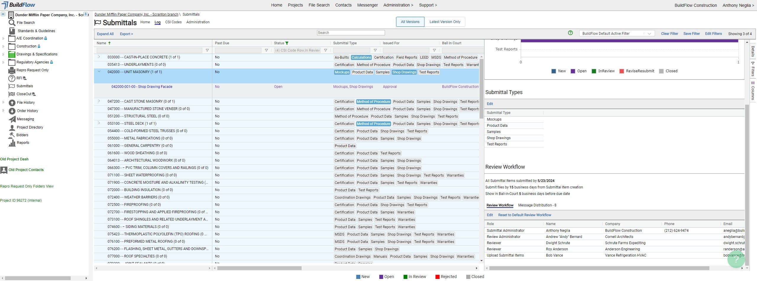 Submittal Log Navigation And Filtering - BuildFlow