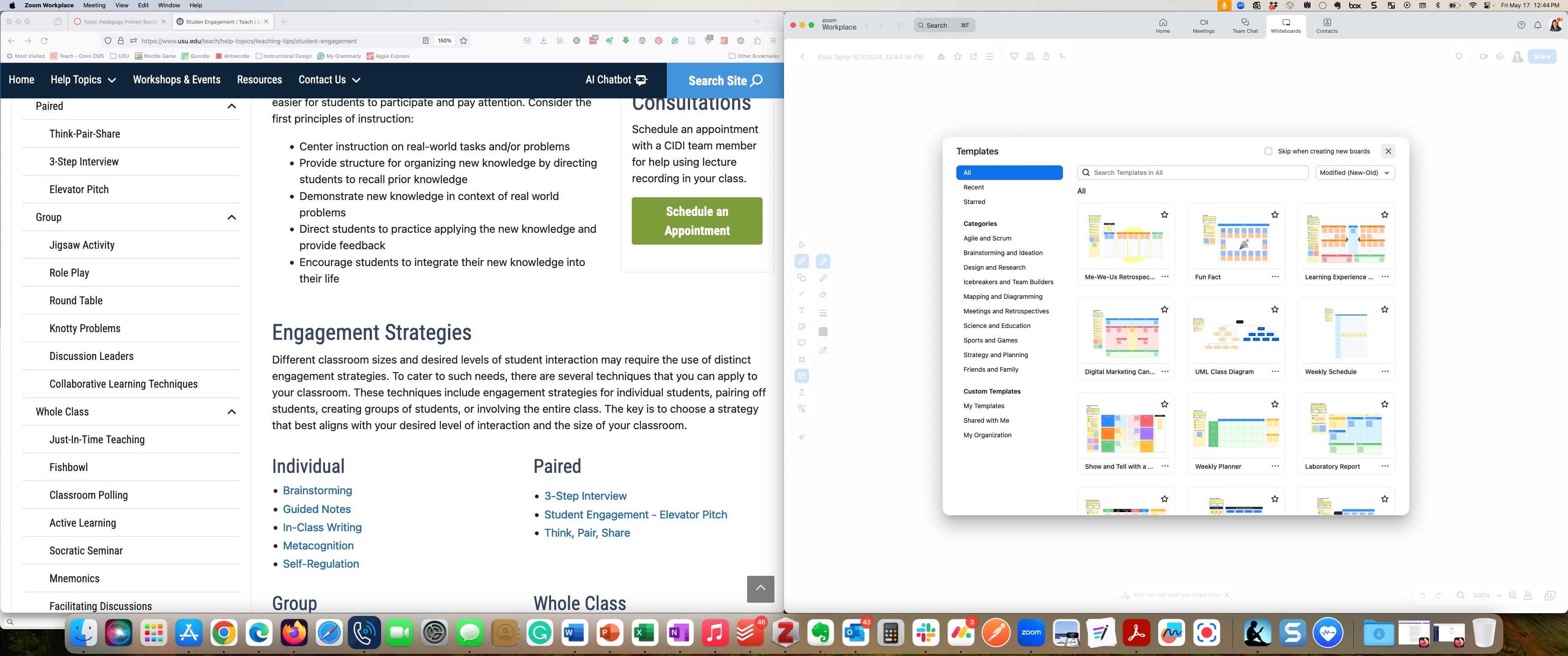 Zoom application with templates close button highlighted