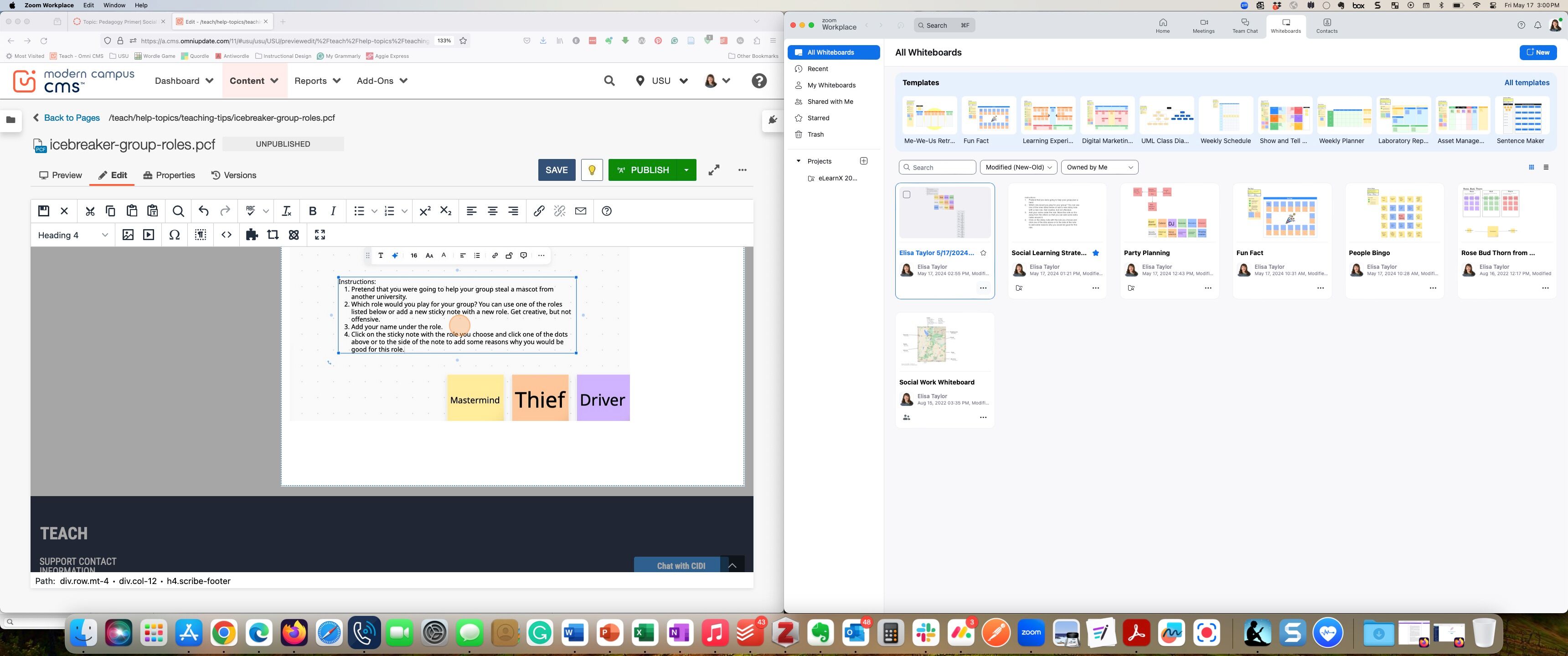 Zoom app with desired whiteboard selected