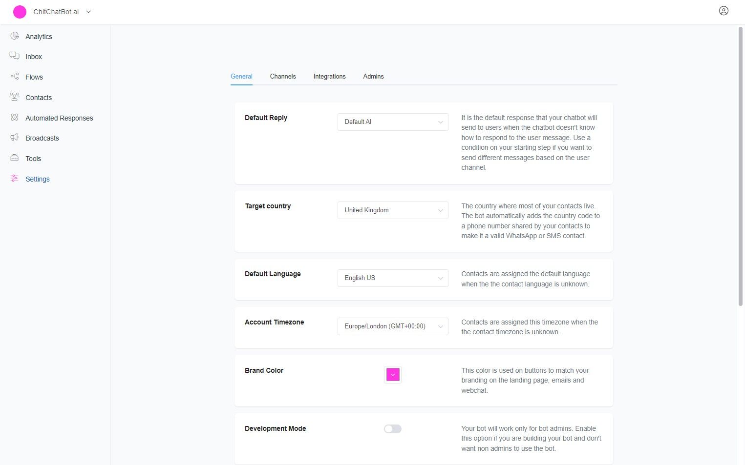 FB923C standard - ChitChatBot - AI Bot Building Platform