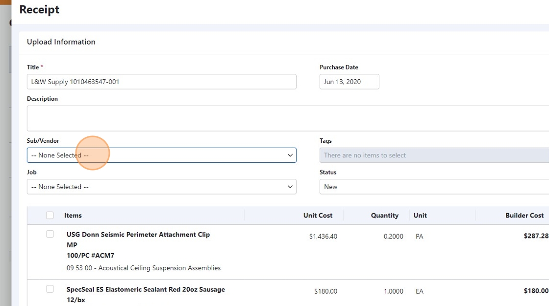 Click None Selected for Vendor