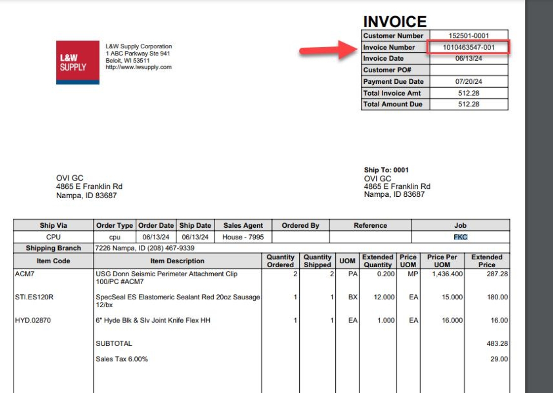 Copy Invoice Number