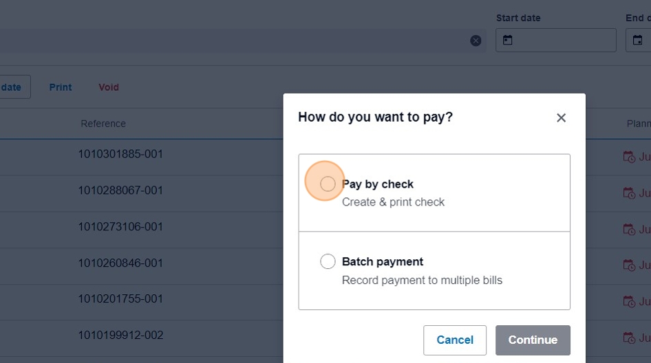 Select Pay by check