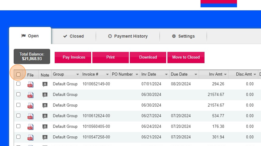 Select All Invoices