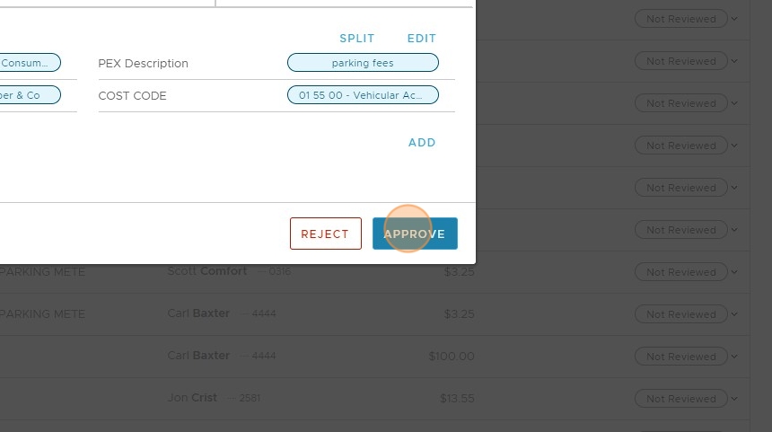 Screenshot highlighting the APPROVE button