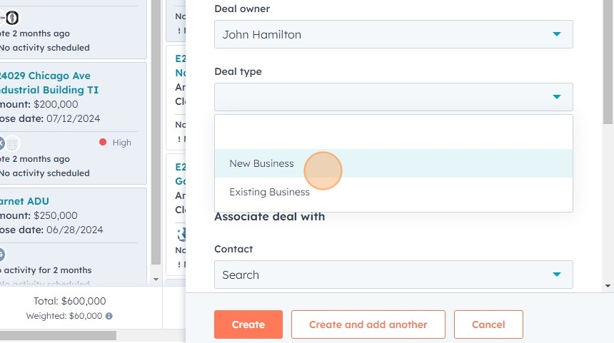 New Business selection