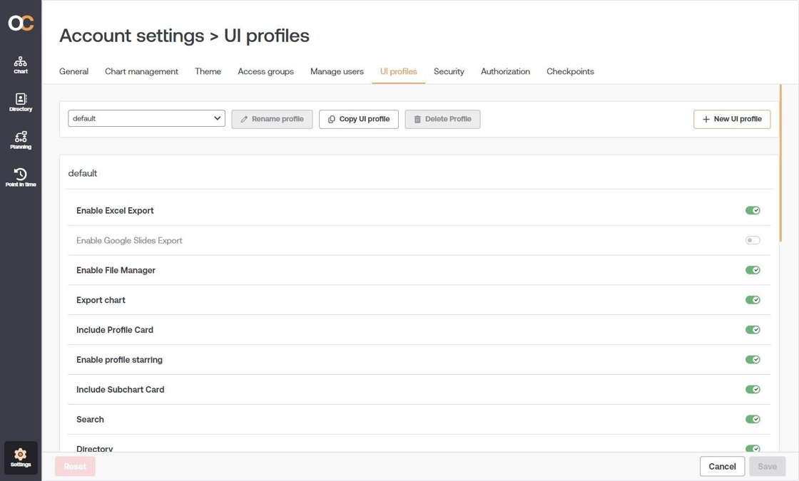 UI profiles – OrgChart