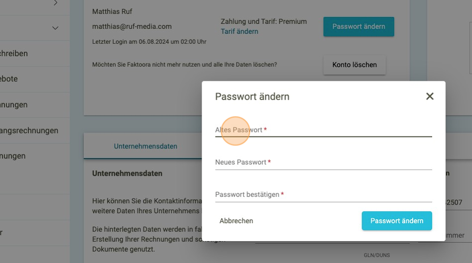 Passwort ändern 4 - faktoora - faktoora -