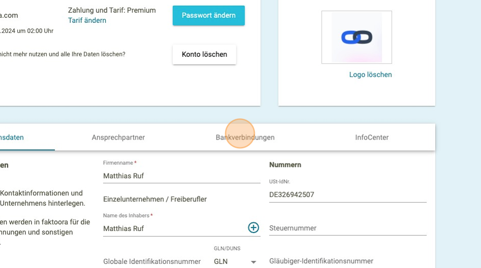 Bankverbindung hinterlegen 3 - faktoora - faktoora -