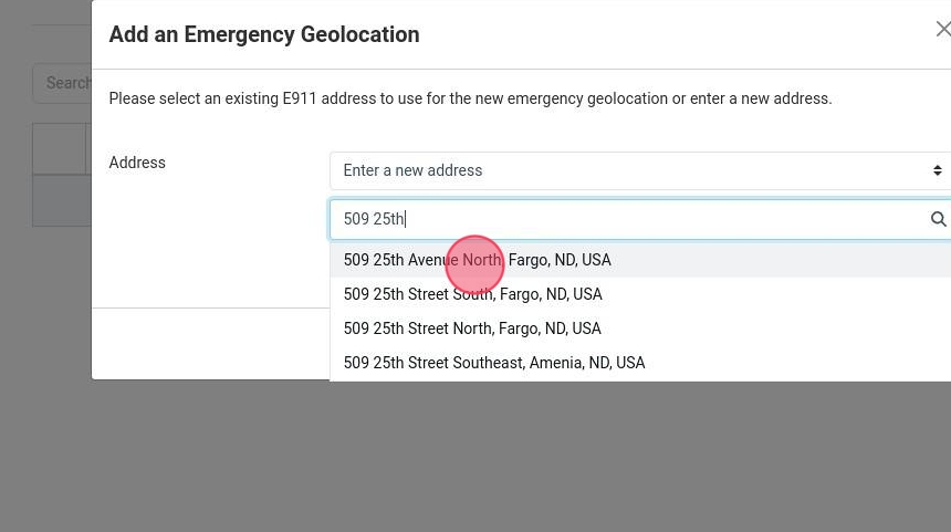 matching address from the dropdown in the voxtelesys portal