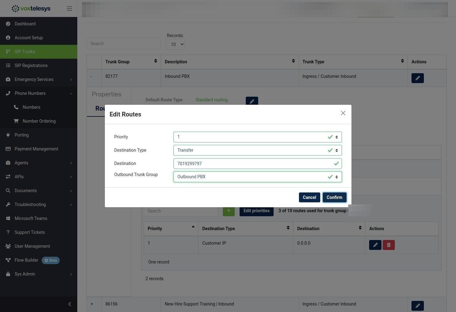confirm button in the voxtelesys portal
