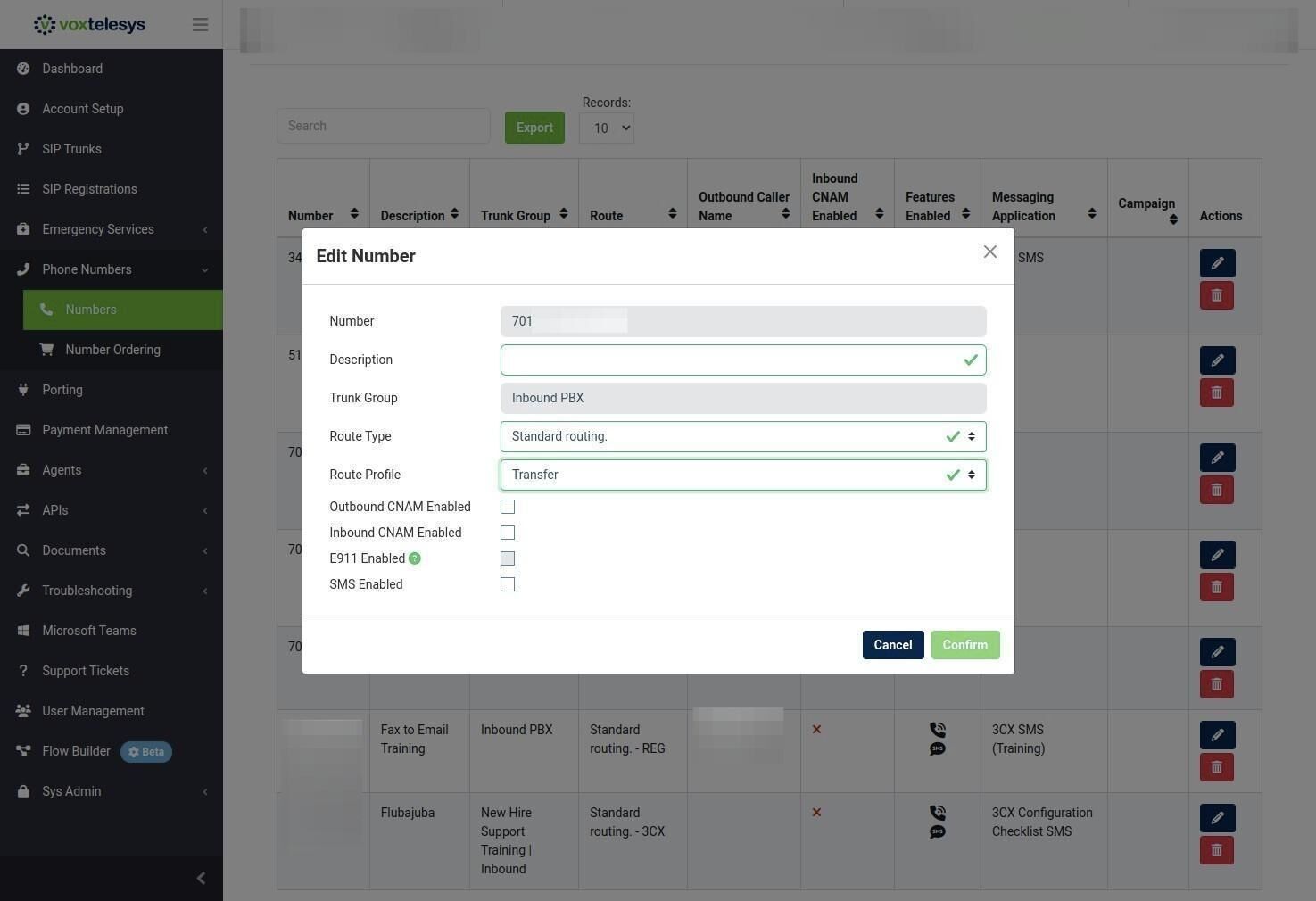 Creating a Primary Transfer Route | Voxtelesys