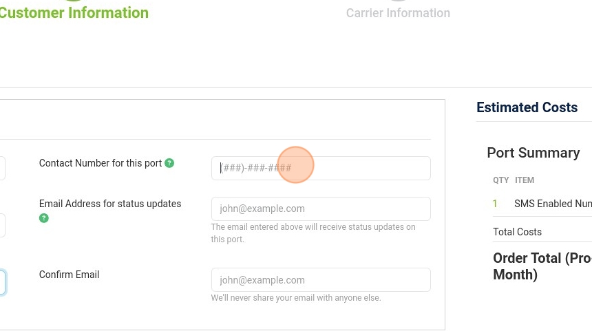 contact number for this port field