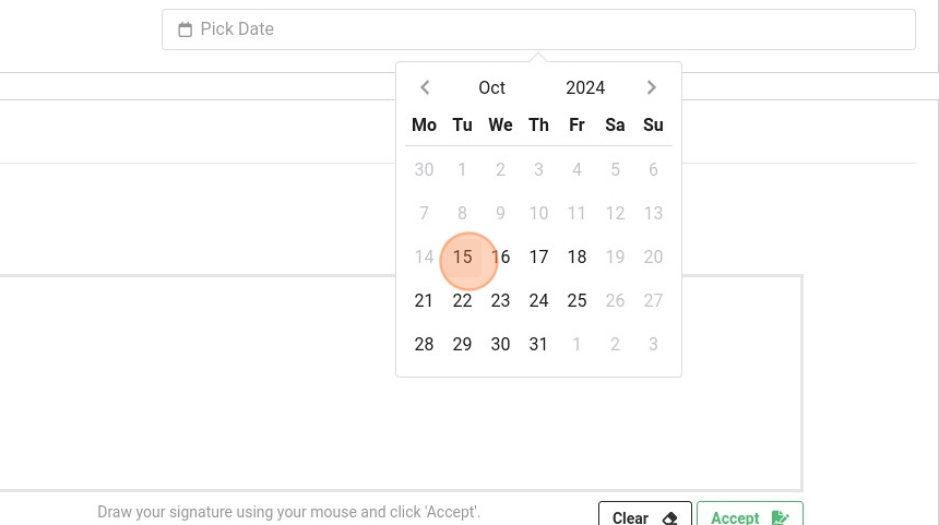 calendar in pick date field