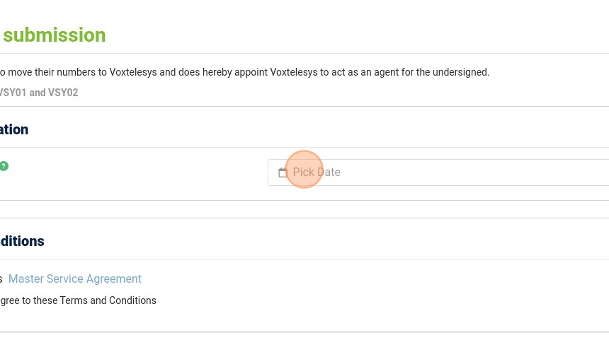 pick date field in the voxtelesys portal