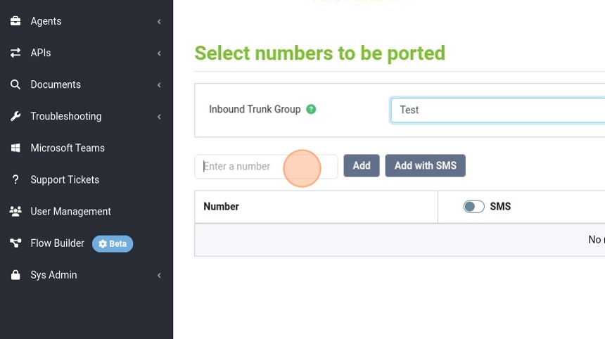 enter a number field in the voxtelesys portal