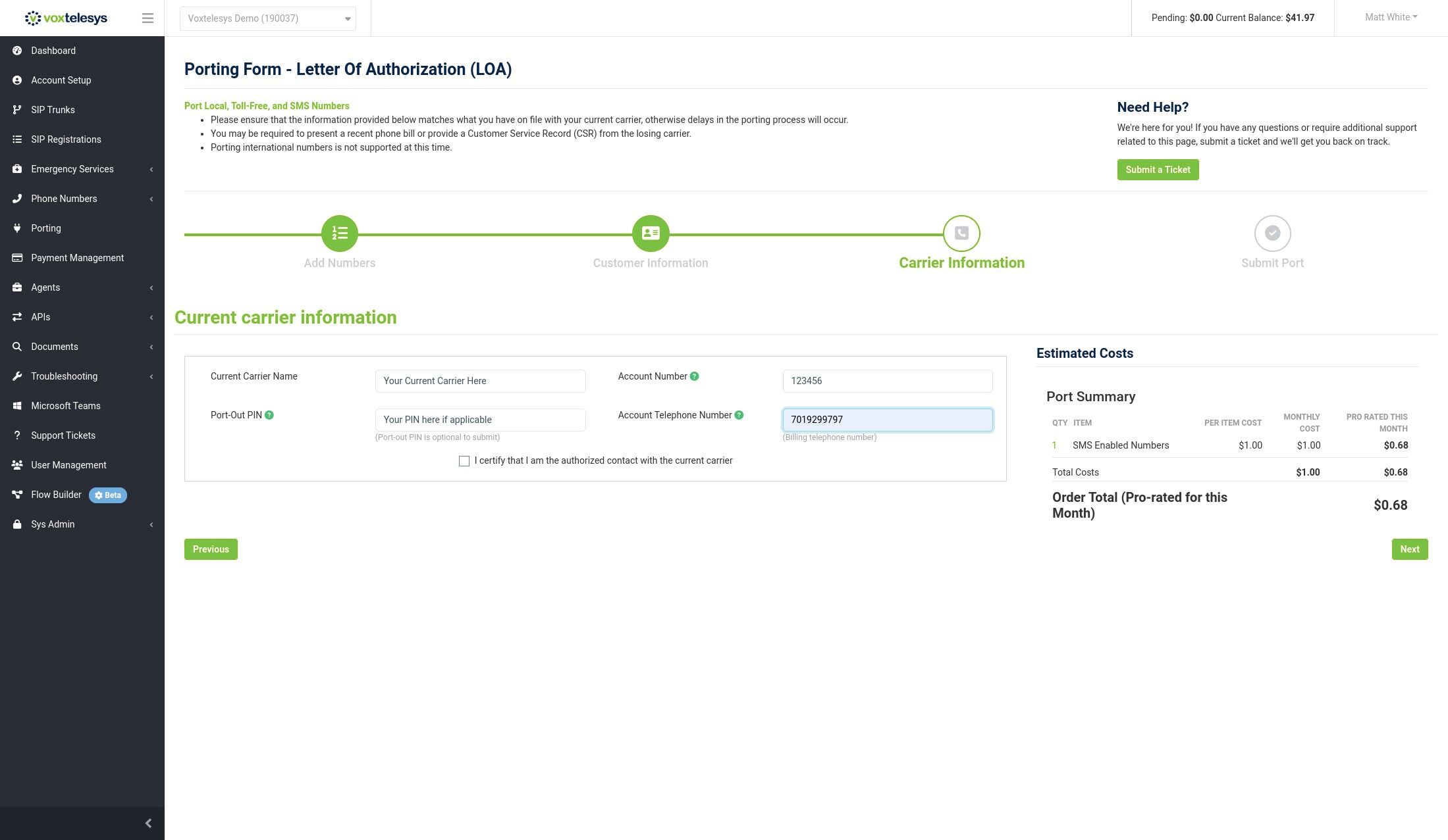 I certify that I am authorized with the current carrier checkbox