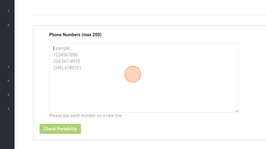 image of text box where numbers are entered in the voxtelesys portal