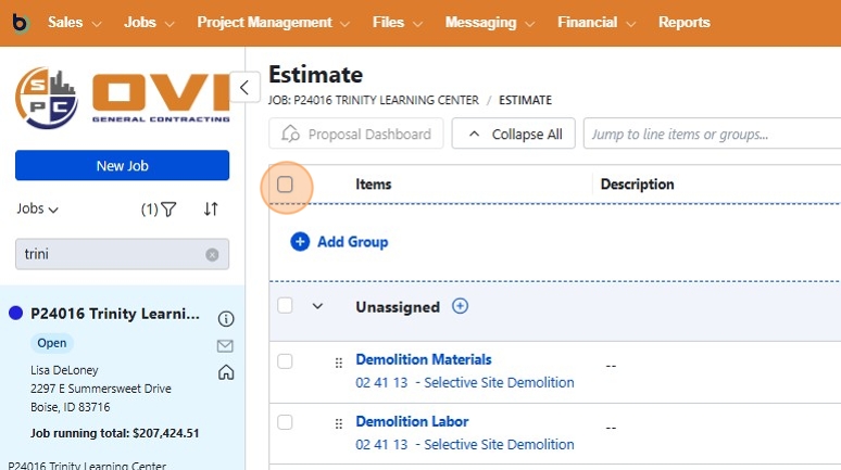 Select Estimate option
