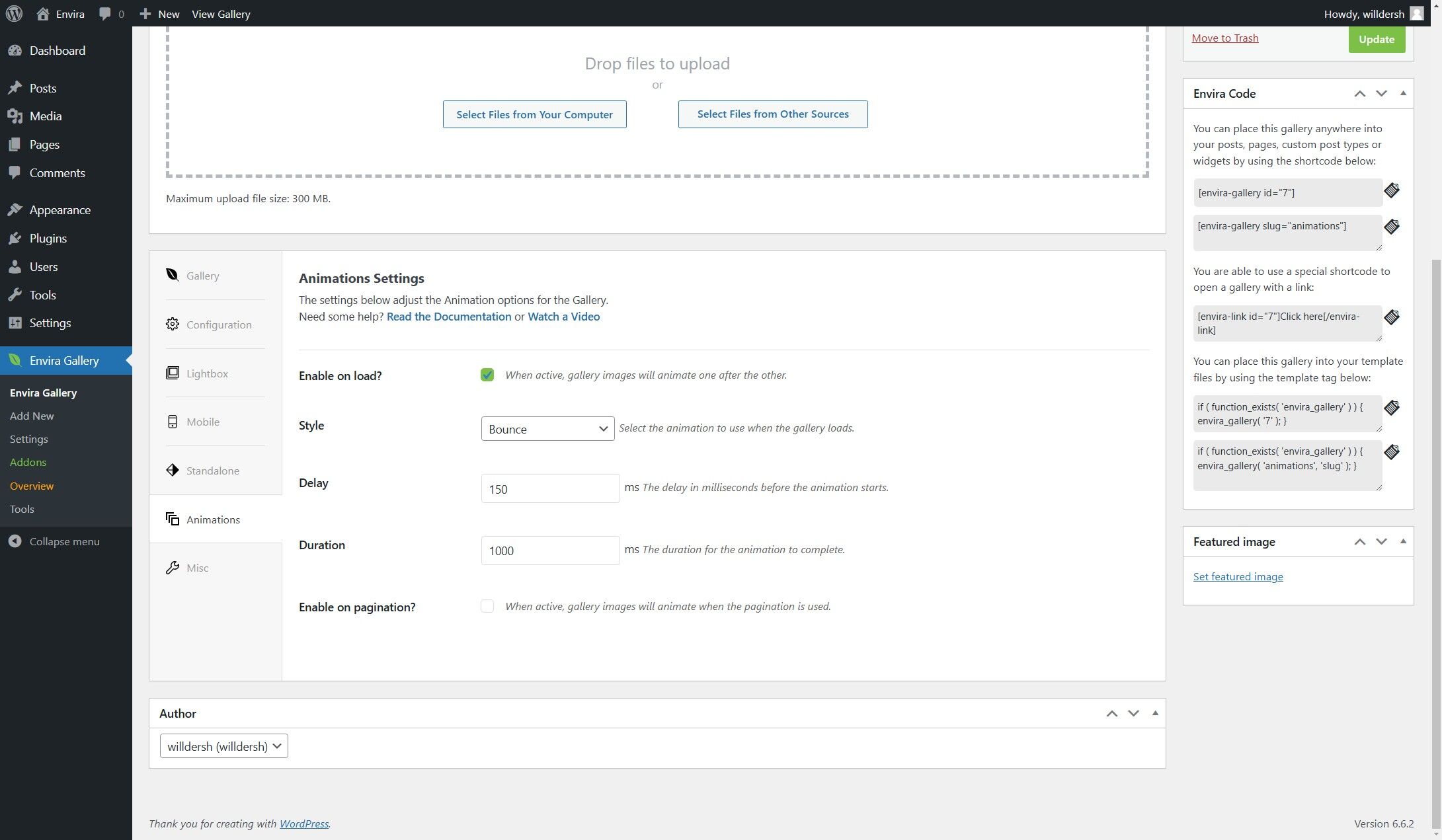 enable animations with pagination checkbox