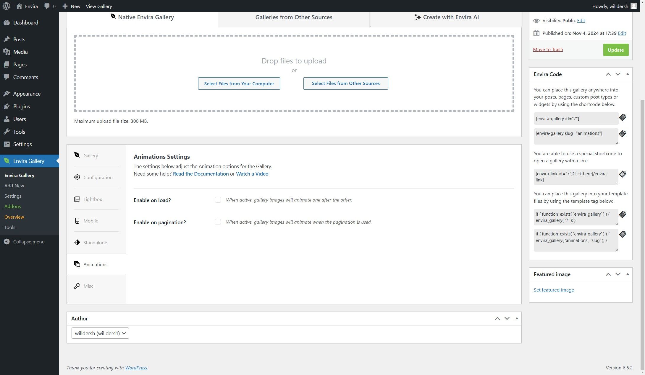 enable animations checkbox