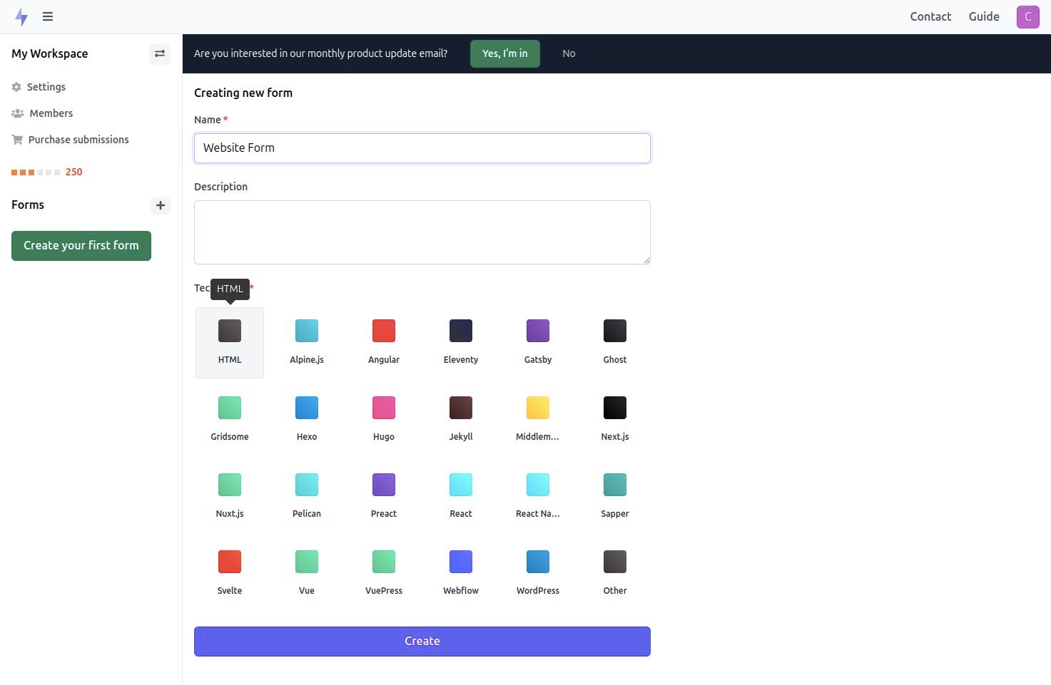 Selecting HTML as your tech stack