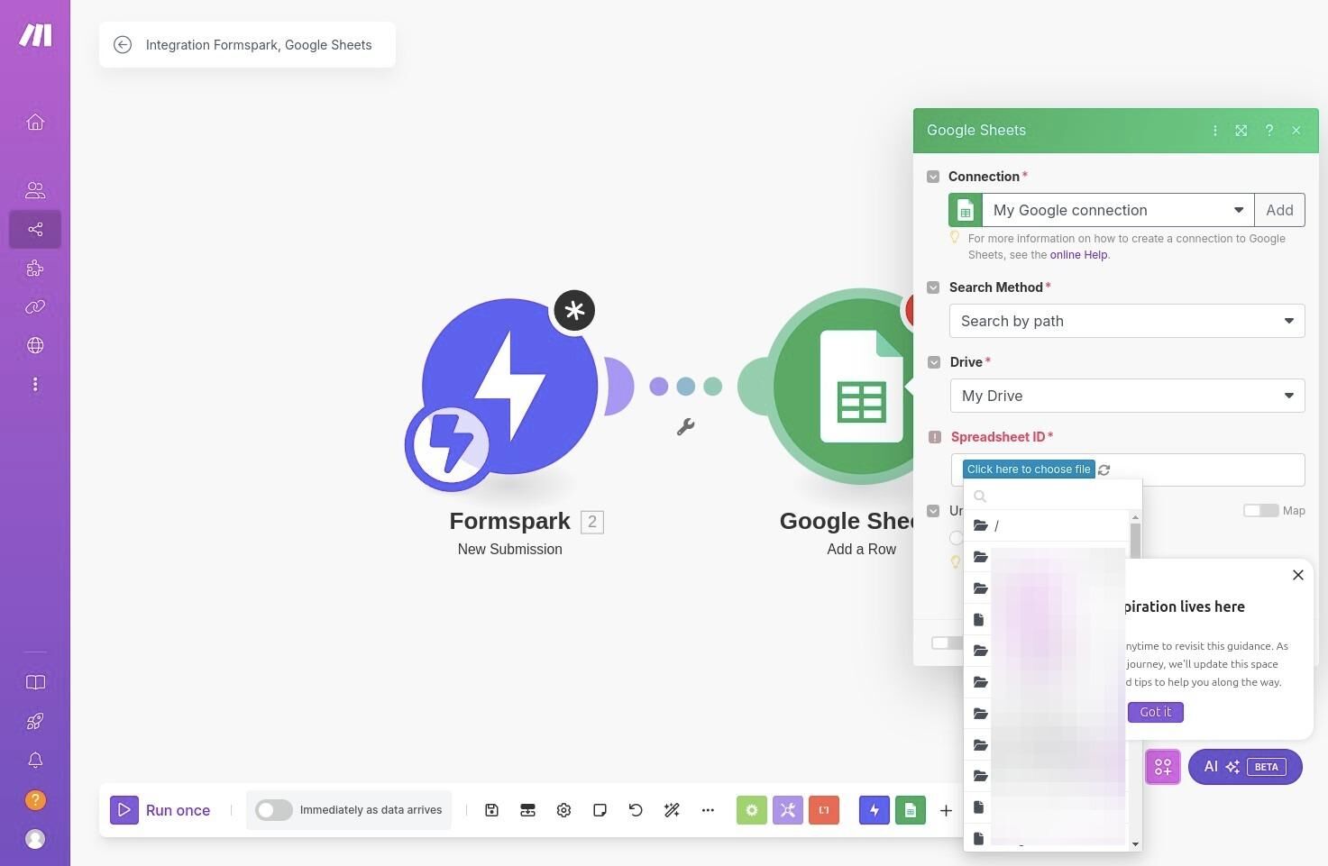 Browsing Google Sheets